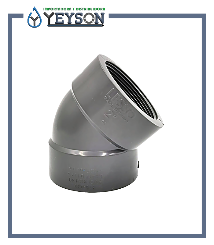 Codo de 45° PVC SCH-80 roscada Lesso
